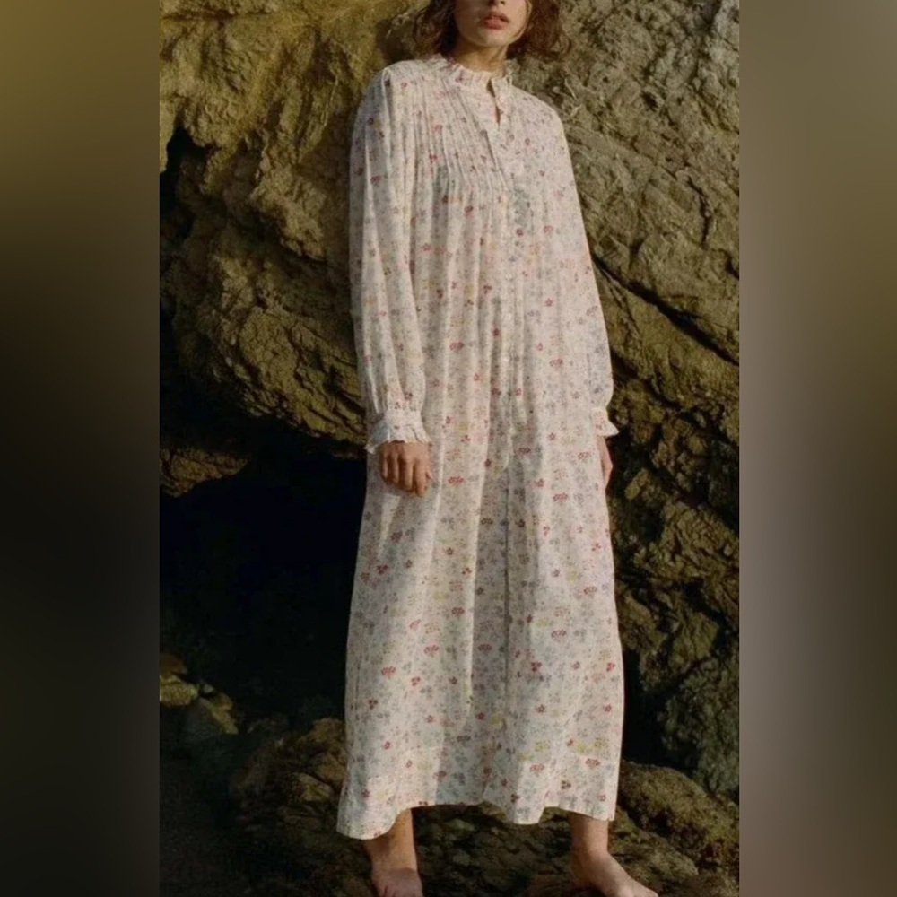 Doen Ivory Maxi Dress with Pink Floral Print